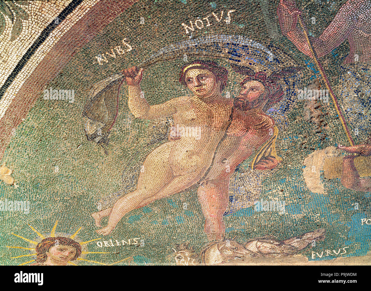 Cosmogonic Mosaik, sphärischen, terrestrische und aquatische Gottheiten. Noppen und Noius detail.… Stockfoto