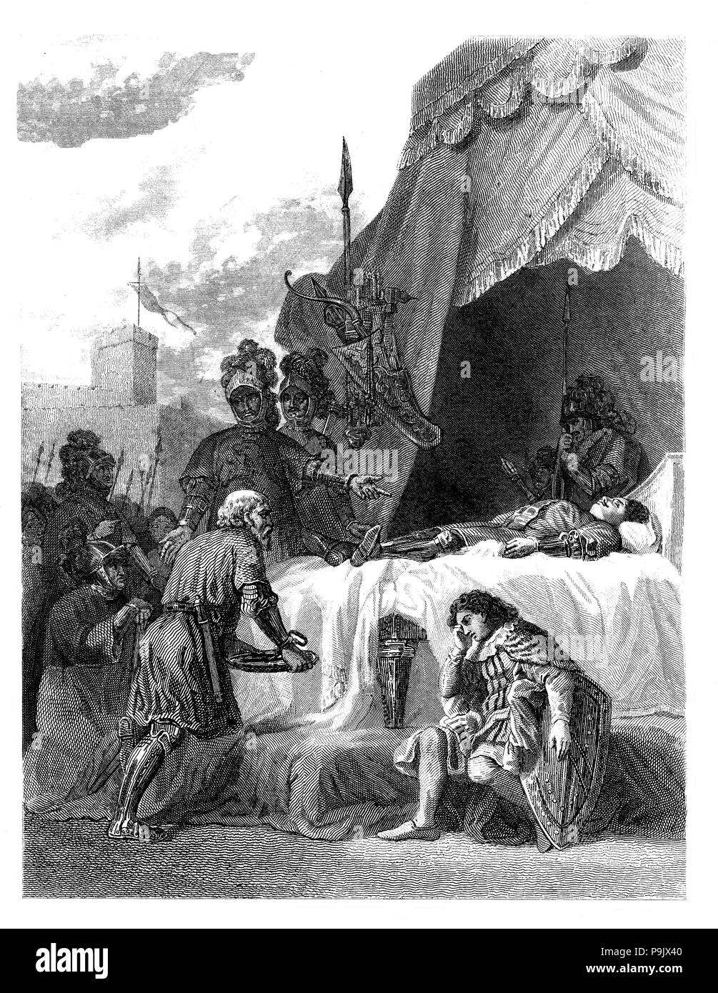 Beerdigung von Bertran Duguesclin (1320-1380), französischer Marschall, Gravur von 1853. Stockfoto