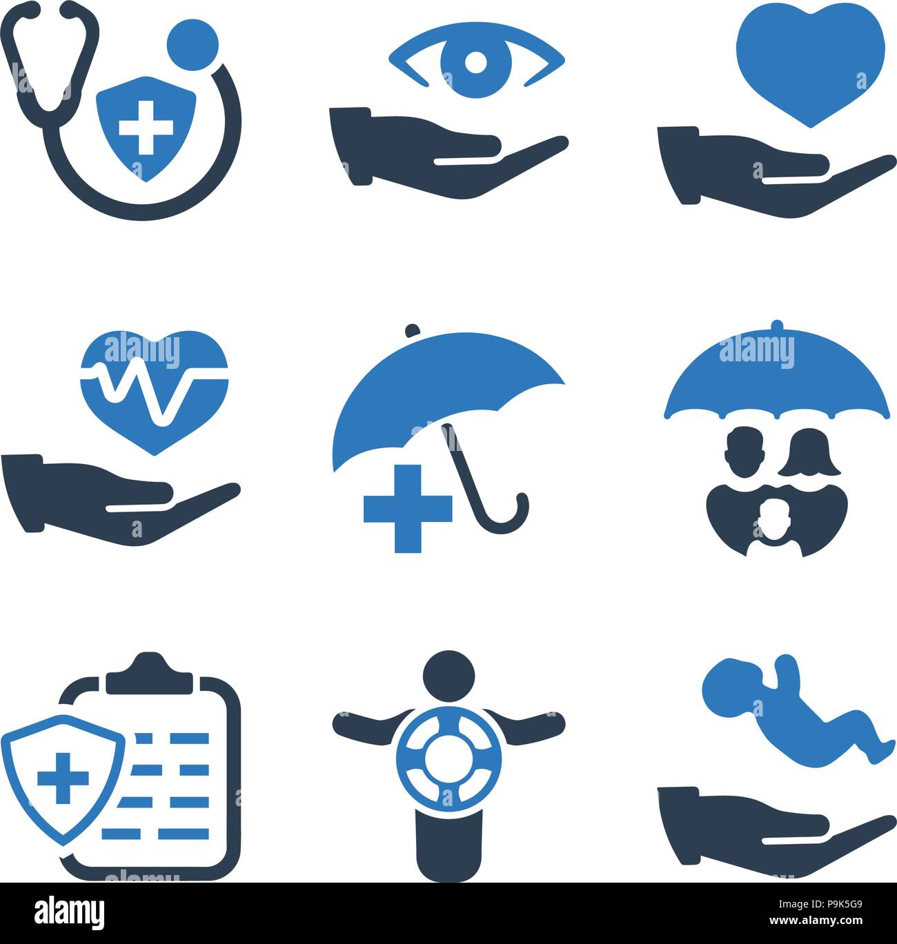 Schöne, liebevoll gestalteten Krankenversicherung Symbole Stock Vektor