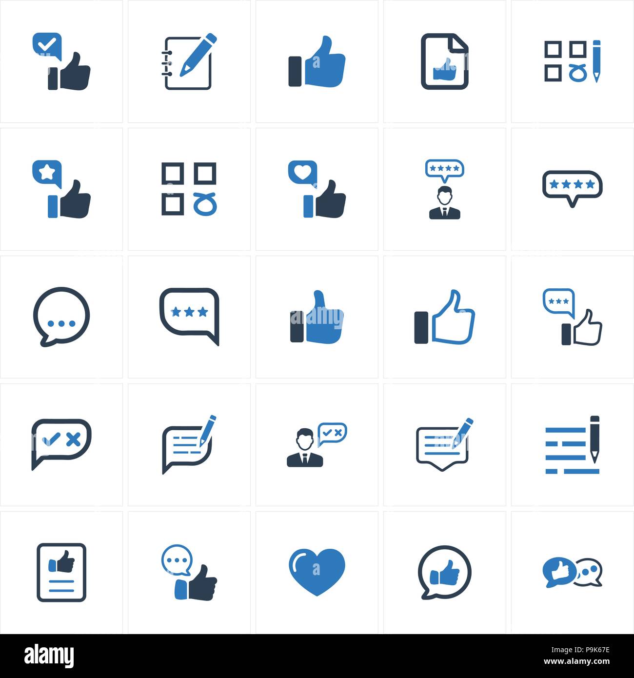 Schöne, liebevoll gestalteten Feedback Symbole - blaue Version Stock Vektor