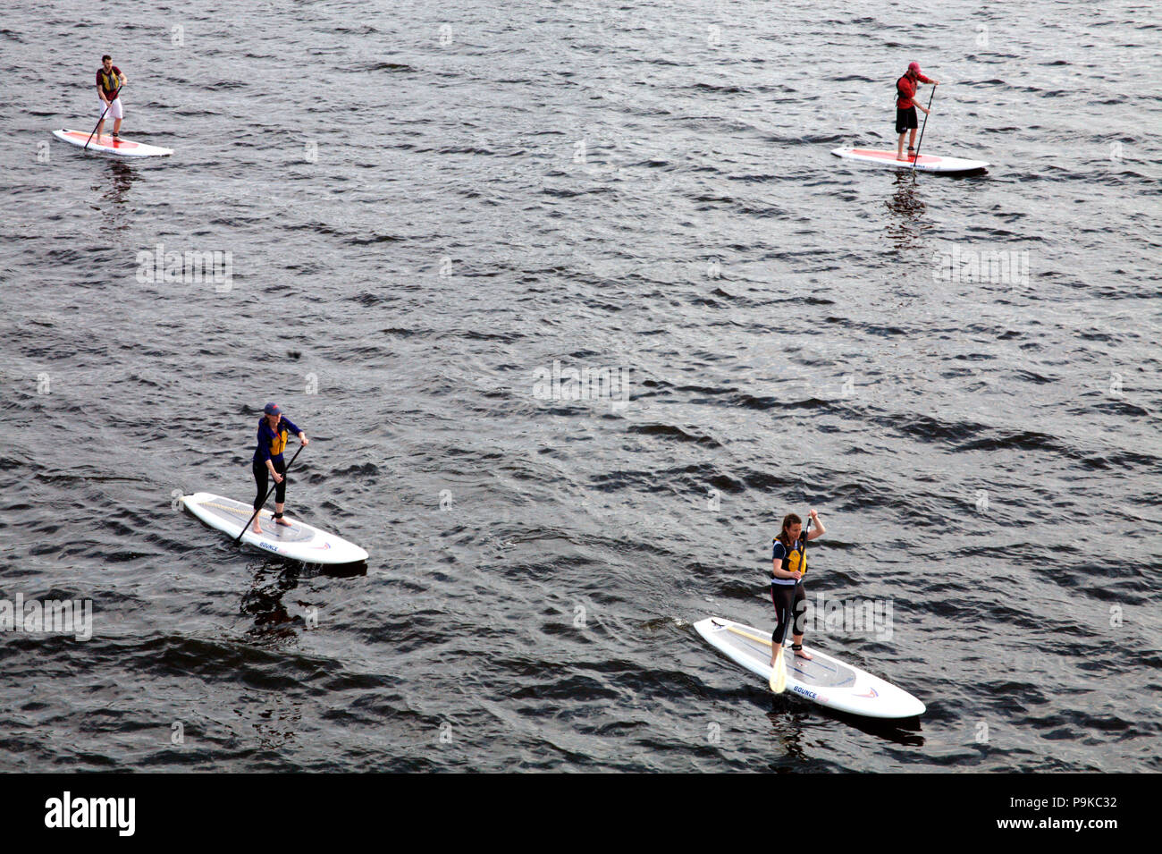 Leute, Stand-up paddling (SUP) am Charles River in Boston, MA Stockfoto