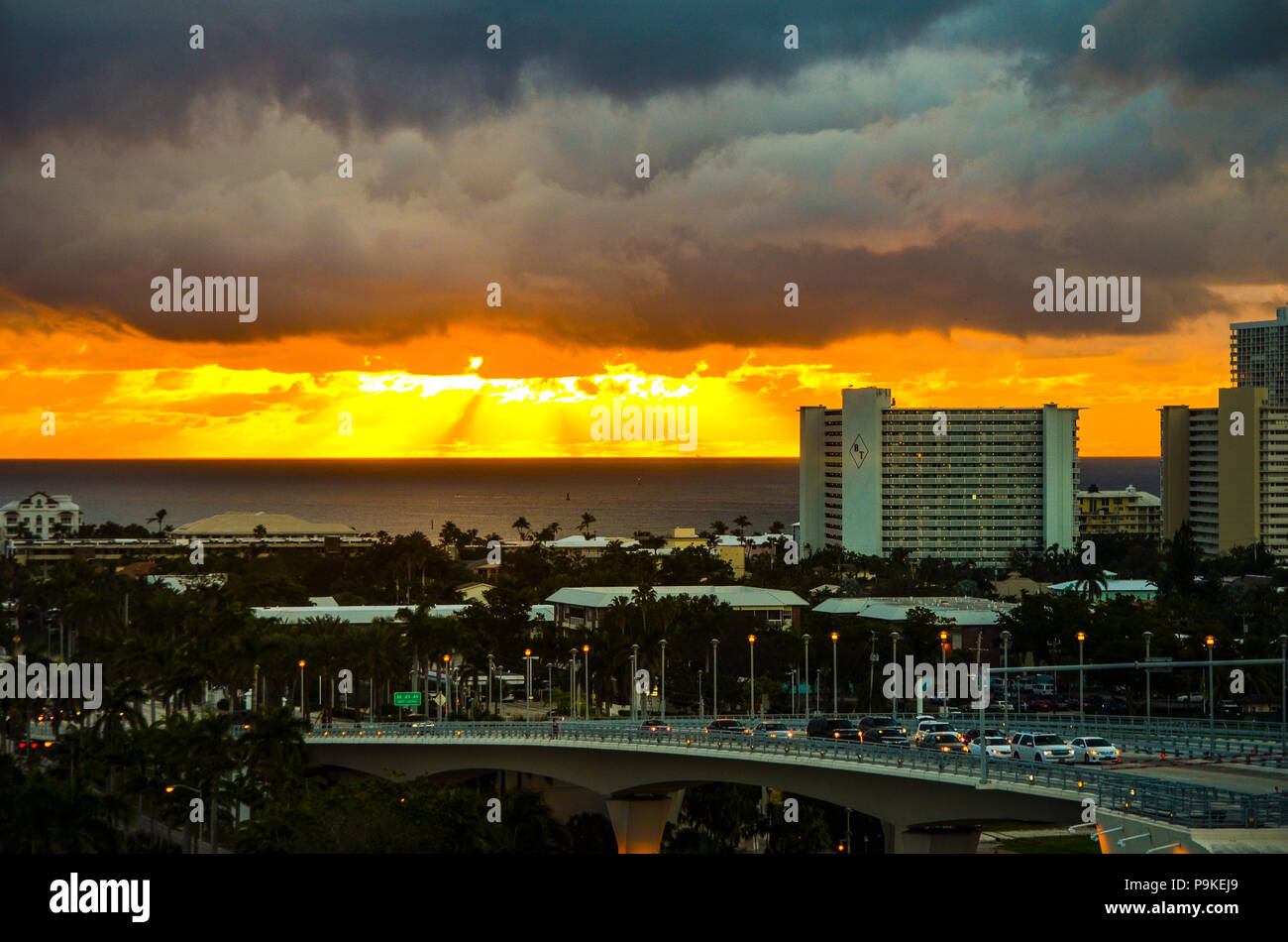 Sonnenaufgang über Miami Stockfoto