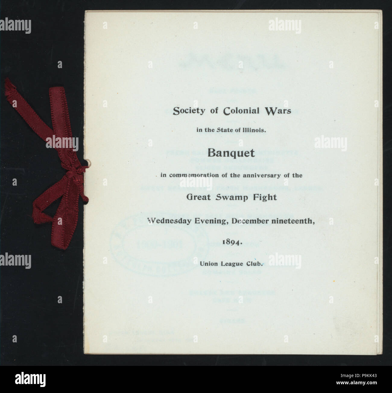 133-jähriges Jubiläum und Veranstaltungsräume DER GROSSEN SUMPF BEKÄMPFEN (Besitz) GESELLSCHAFT DER KOLONIALKRIEGE IN ILLINOIS (at) "Union League Club, Chicago, IL." (Verein) (NYPL Hades -270432-4000002767) Stockfoto
