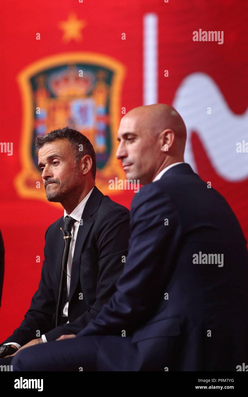 PRESENTACION DE LUIS ENRIQUE COMO NUEVO SELECCIONADOR NACIONAL DE FUTBOL DE LAS ROZAS (MADRID) 19/07/2018 Luis Enrique Martínez, ehemaliger Trainer von Barcelona, als der neue Trainer von Spanien an der Ciudad Del Futbol de Las Rozas, Madrid, Spanien, 19. Juli 2018. 888/Cordon drücken. Stockfoto