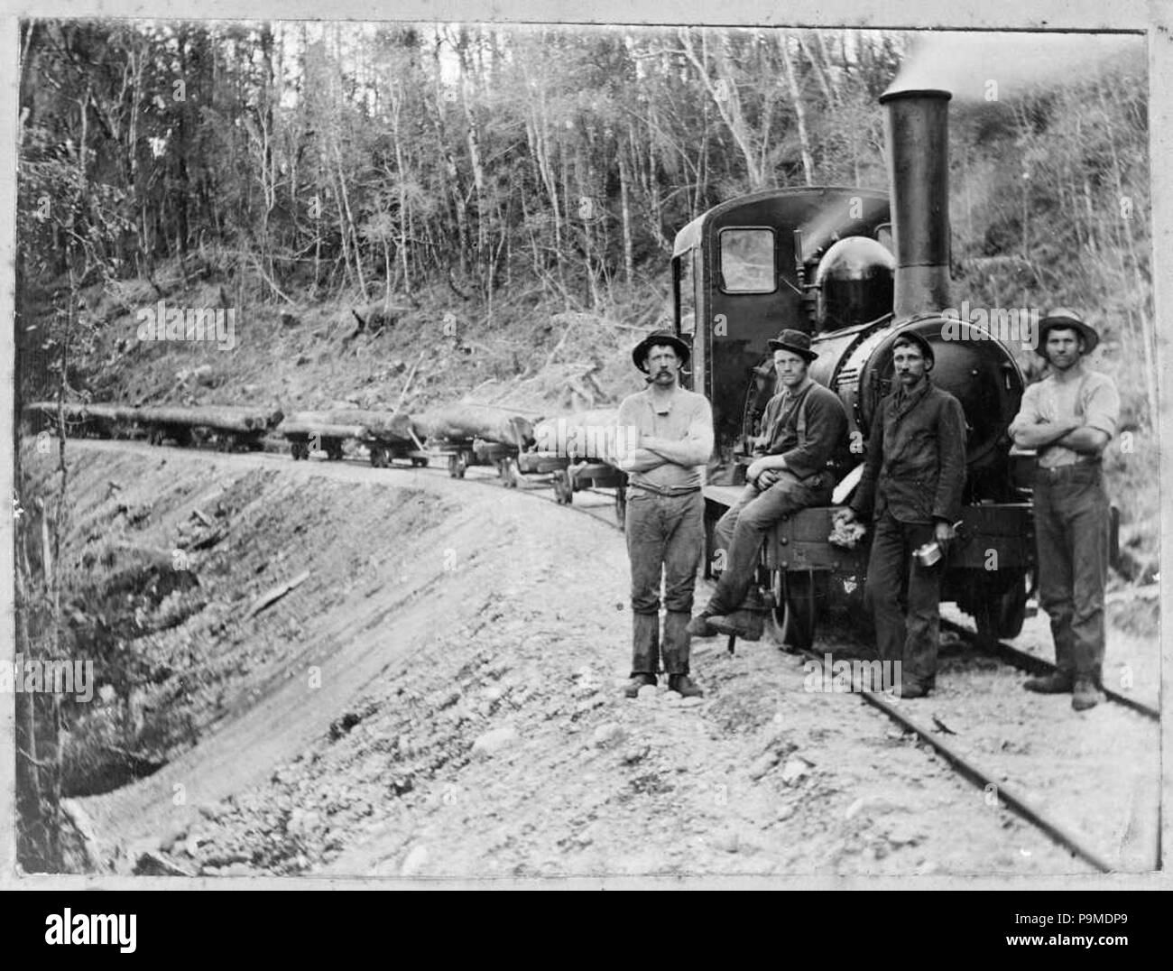 313 Holz Arbeitnehmer durch eine Johnson Dampflok, West Coast ATLIB 461129 Stockfoto