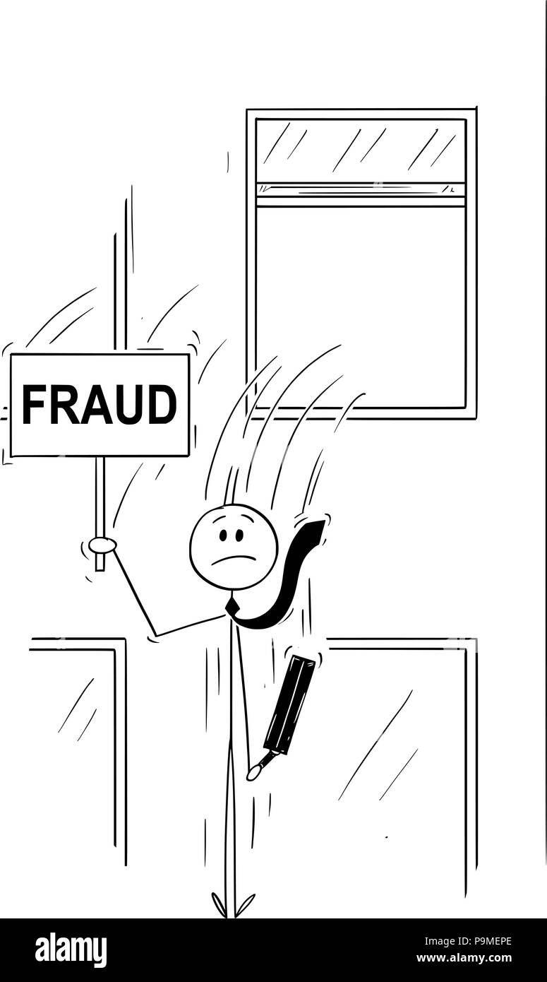 Cartoon der Unternehmer oder Banker Sprung aus dem Fenster mit Krise Zeichen Stock Vektor