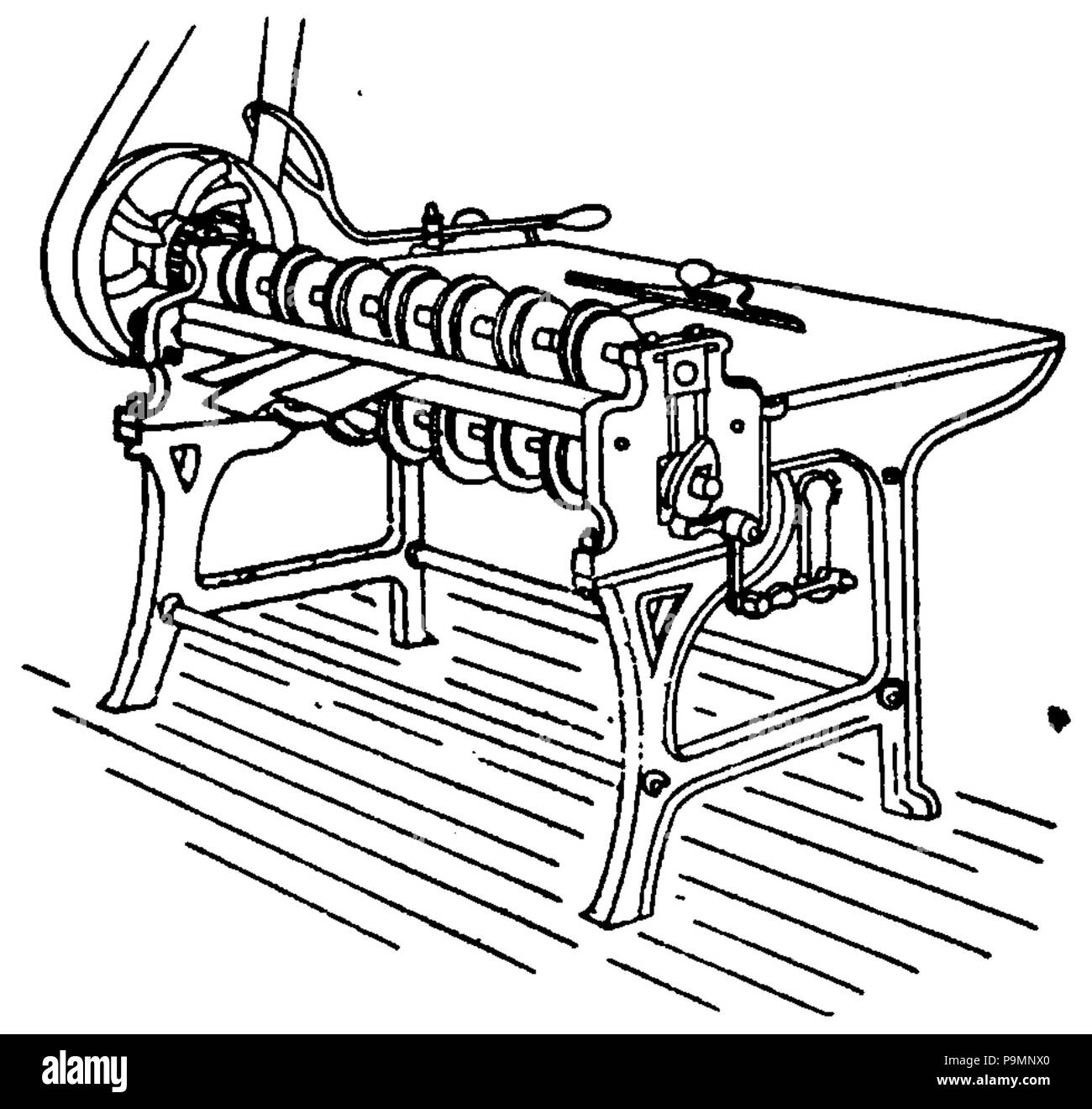 158 Kunst der Buchbinderei p086 Dampf Mühle - board Schneidemaschine Stockfoto