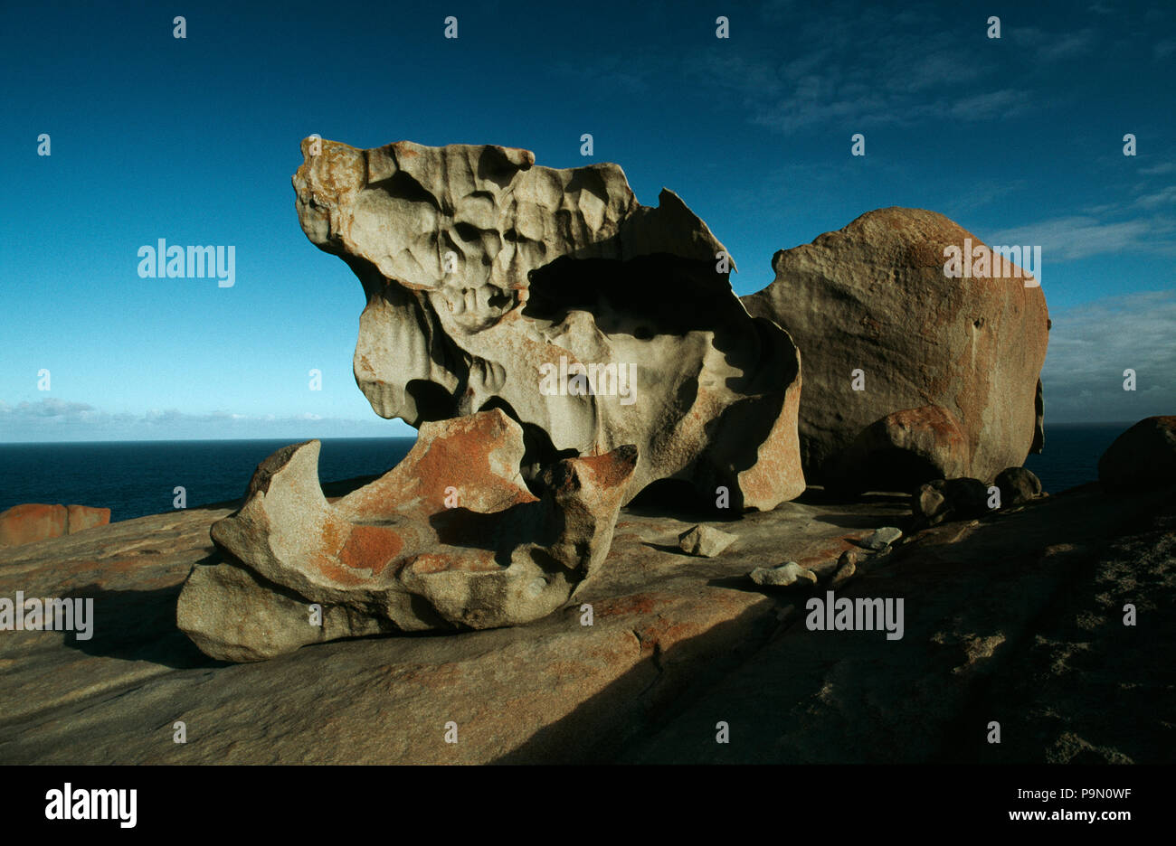 Remarkable Rocks Granitformationen, mit Blick auf den Südlichen Ozean. Stockfoto