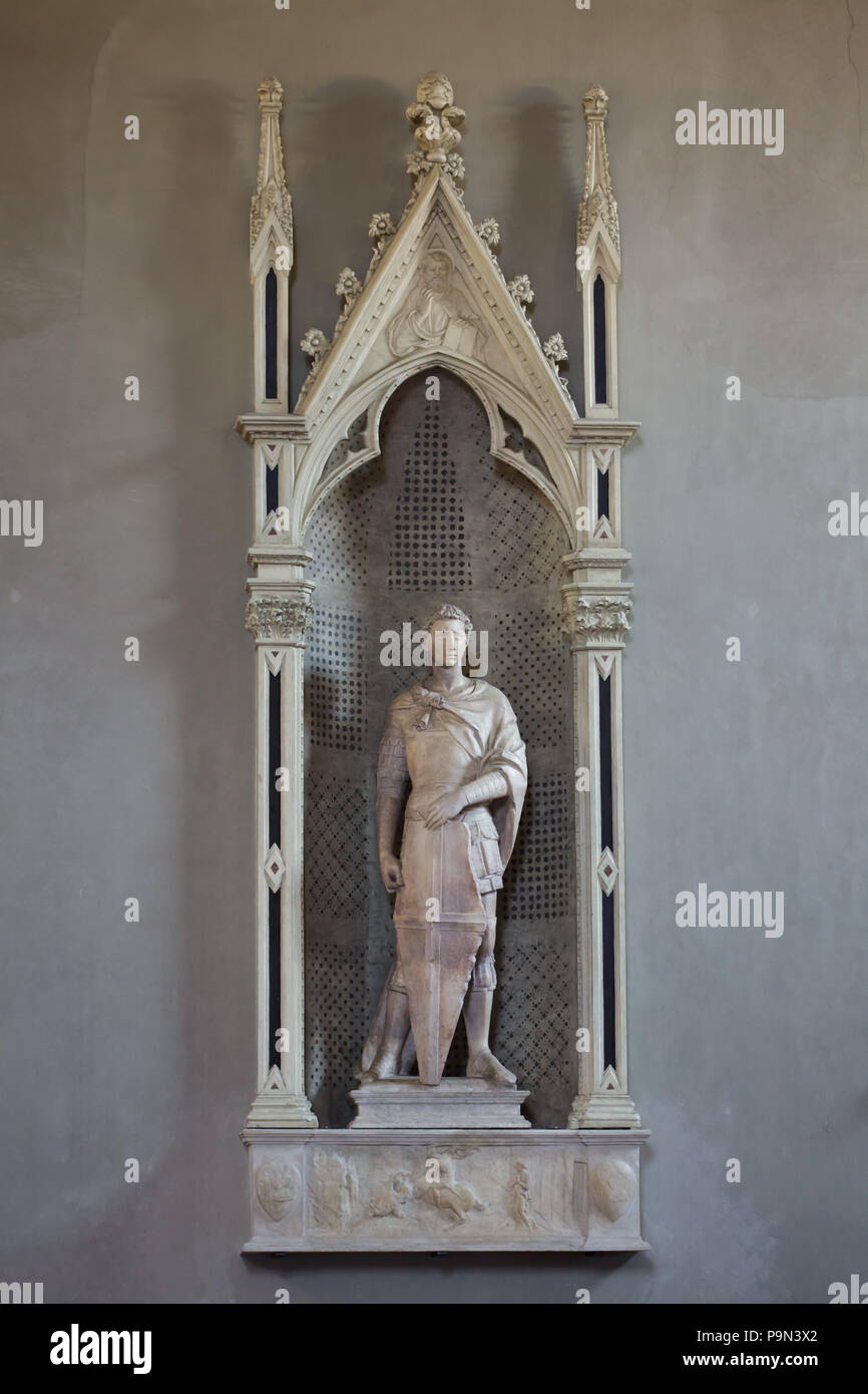 Marmorstatue des Heiligen Georg von der italienischen Renaissance Bildhauer Donatello (1416-1417) auf der Anzeige im Bargello Museum (Museo Nazionale del Bargello) in Florenz, Toskana, Italien. Stockfoto