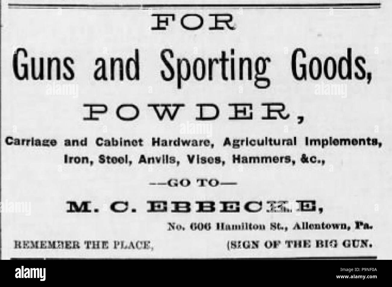 21 1884-M C Ebbecke 2 Zeitung Anzeige Allentown PA Stockfoto