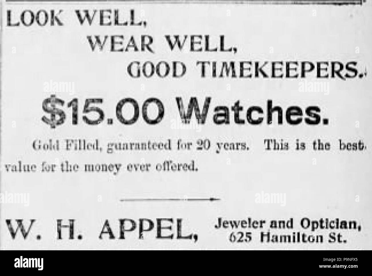 24 1898-W H Appel Zeitung Anzeige Allentown PA Stockfoto