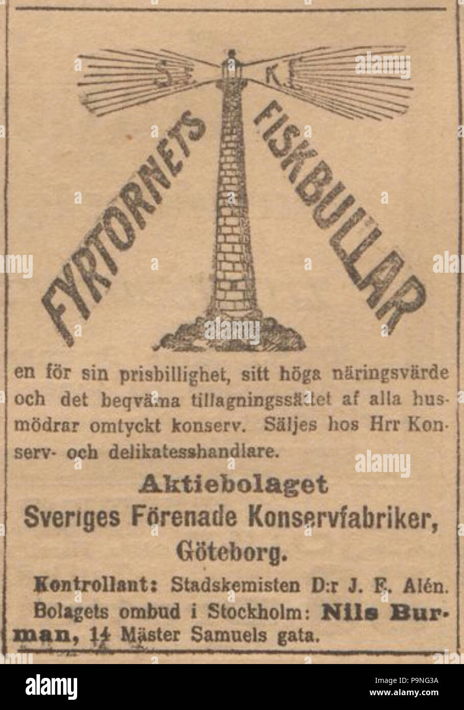 24 1899-05-08. AB-Annons för Sveriges förenade konservfabriker ich Svenska Dagbladet. Stockfoto