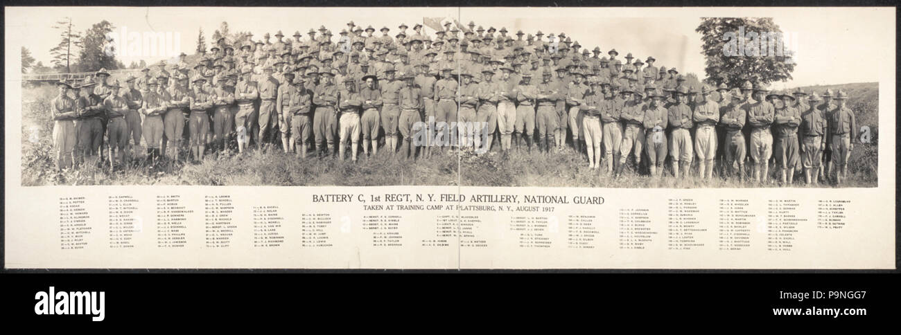 188 Batterie C, 1.Reg't., NEW YORK, Field Artillery, National Guard; am Training Camp in Plattsburg (sic), N.Y., August 1917 LCCN 2007664527 genommen Stockfoto 188 Batterie C, 1.Reg't., NEW YORK, Field Artillery, National Guard; am Training Camp in Plattsburg (sic), N.Y., August 1917 LCCN 2007664527 genommen Stockfoto