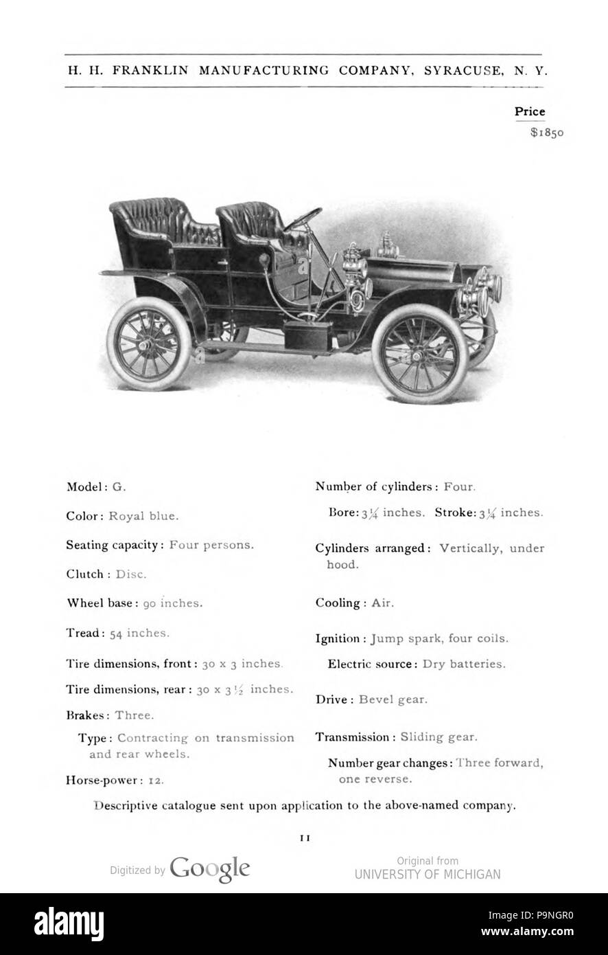 28 1907 Franklin Typ G Katalog Stockfoto