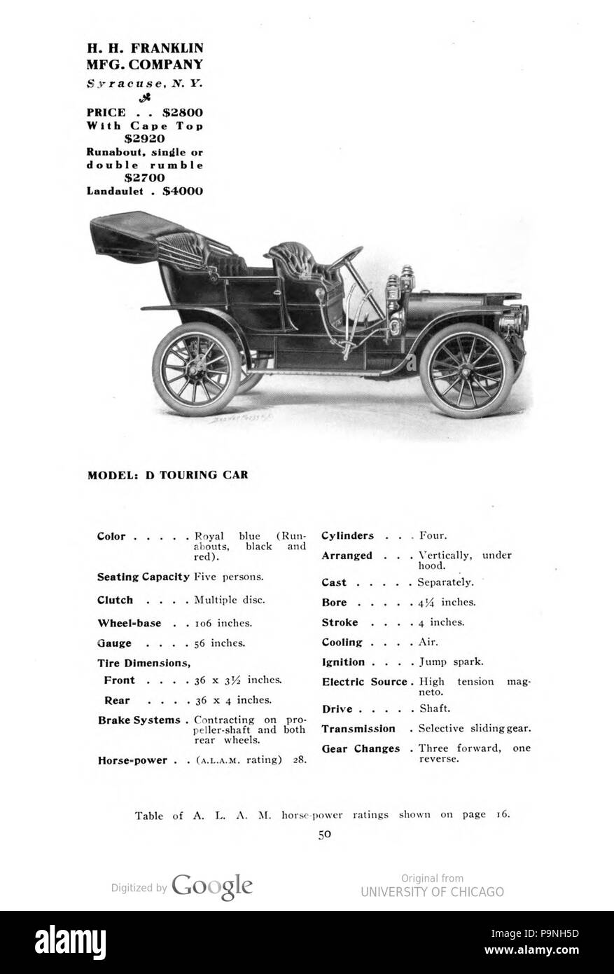 29 1909 Franklin Modell D Katalog Stockfoto