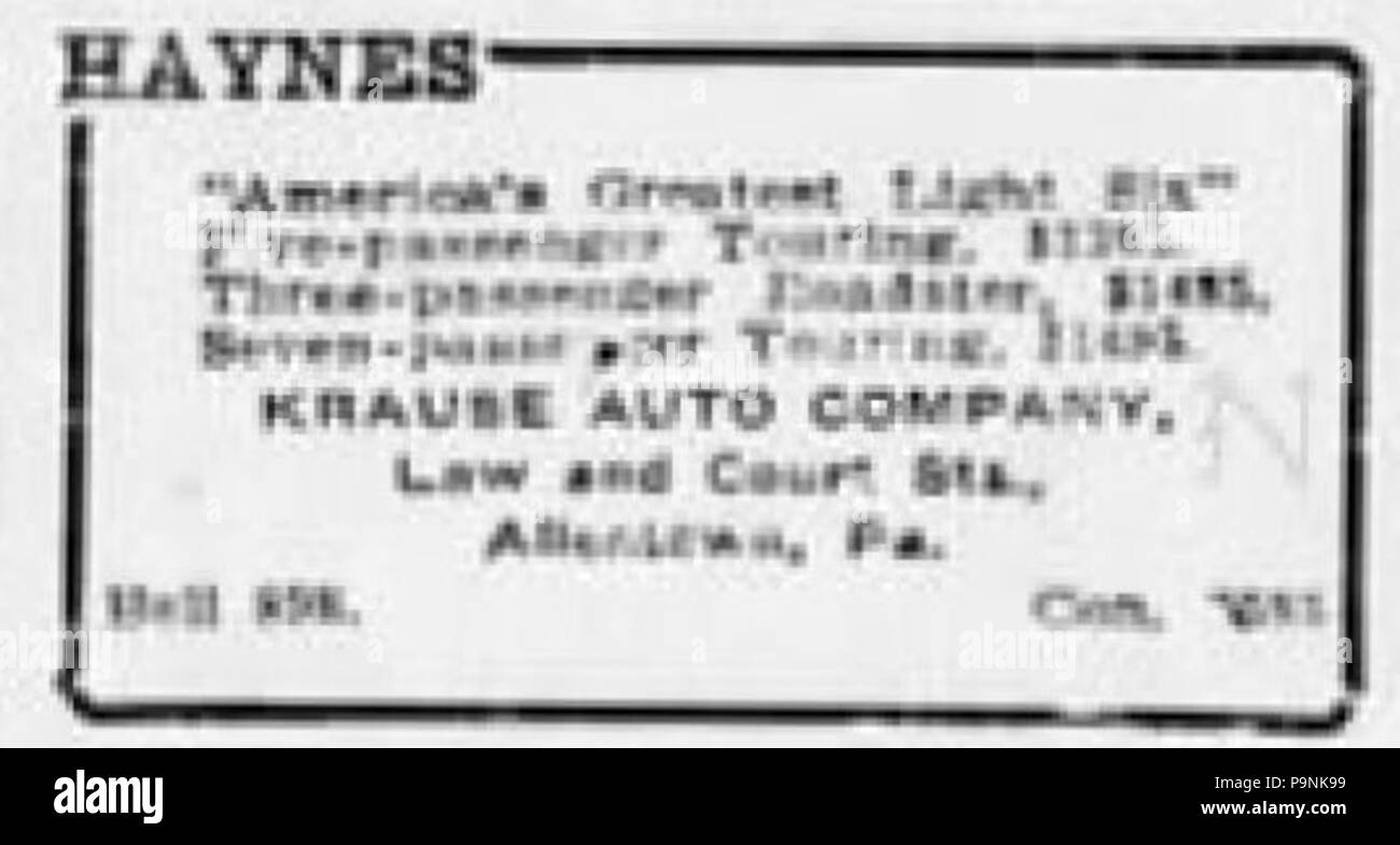 36 1917 - Krause Auto Firma Zeitung Anzeige Allentown PA Stockfoto