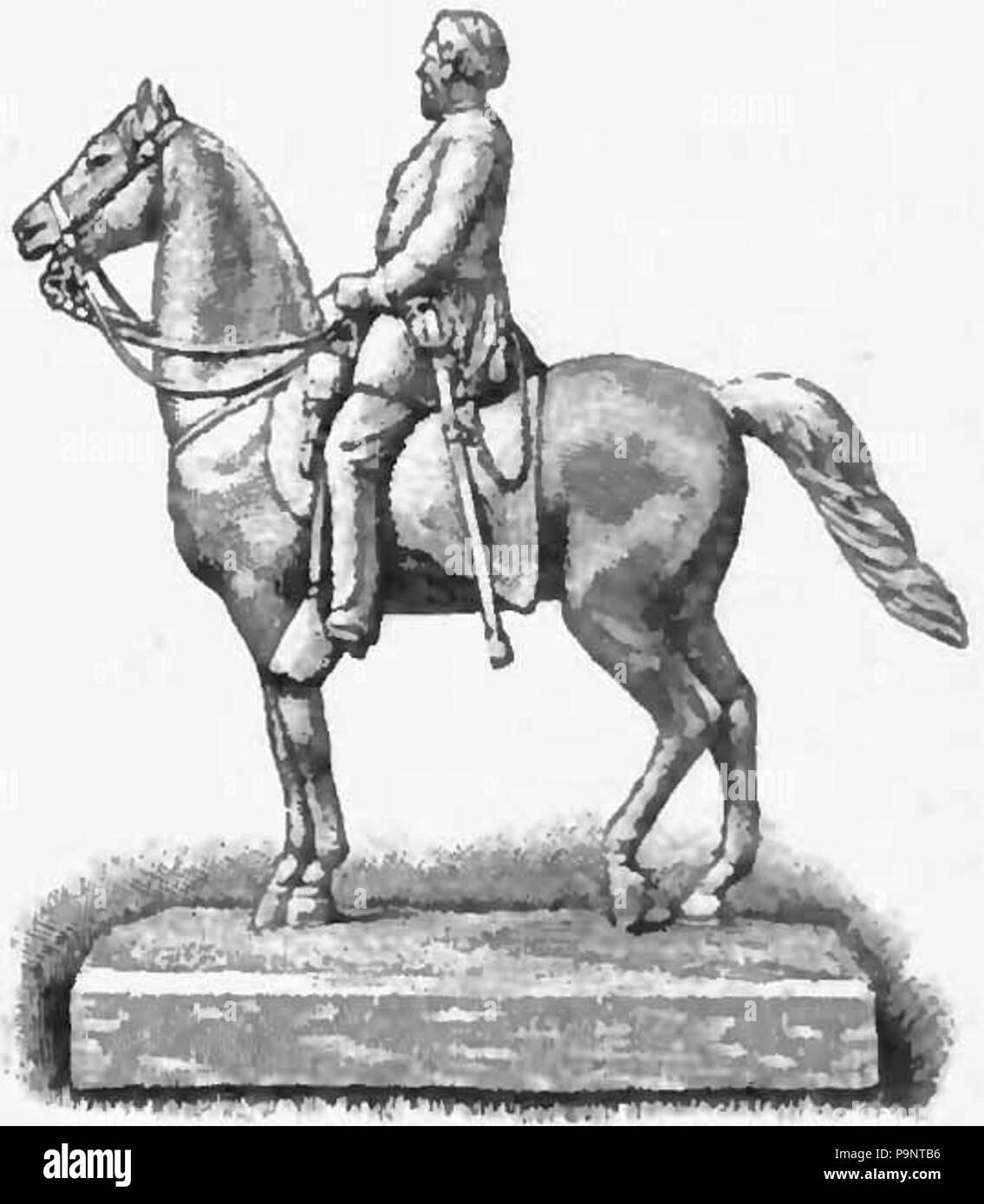 . Englisch: Zeichnung von Memorial statue für den Amerikanischen Bürgerkrieg General George Henry Thomas in Thomas Circle, Washington, D.C, veröffentlicht 1889 145 Appletons' Thomas George Henry Reiterstandbild Stockfoto