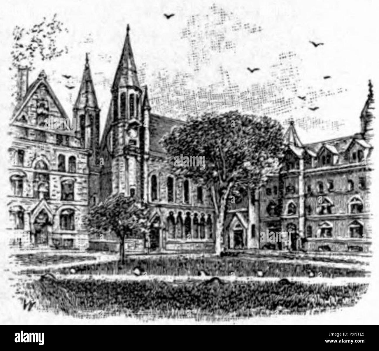 . Zeichnung eines Teils einer viereck von Gebäuden, Teil des Campus der Universität Yale. veröffentlicht 1889 145 Appletons' Elihu Yale - Hochschule Viereck Stockfoto