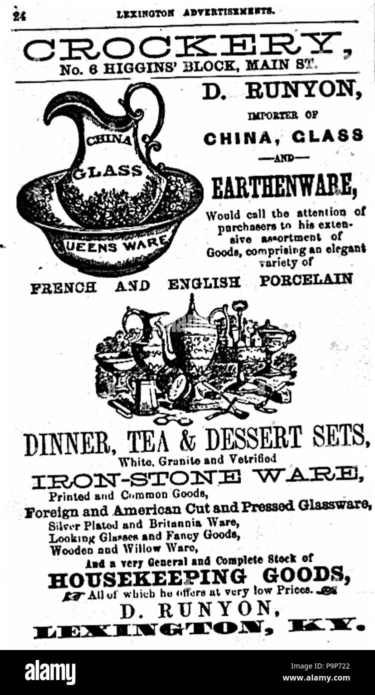 19 1864 Runyon advert Hauptstraße in Lexington Kentucky Stockfoto