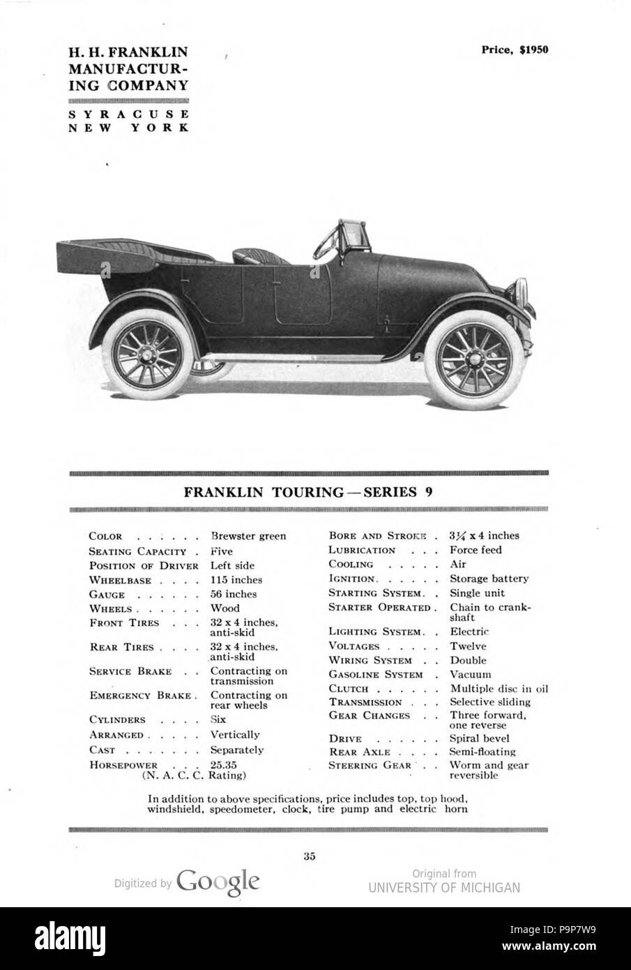 36 1917 Franklin Serie 9 Katalog Stockfoto