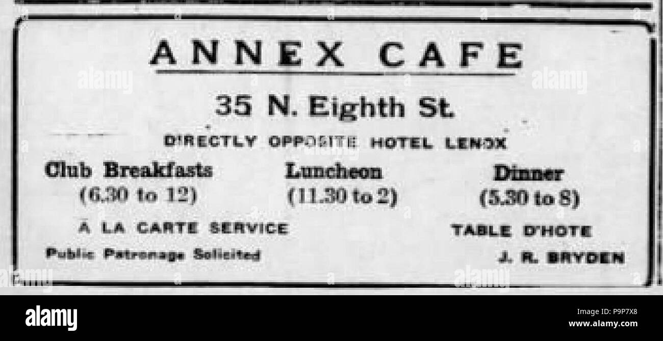 37 1918 - Anhang Cafe - 18 Apr MC - Allentown PA Stockfoto