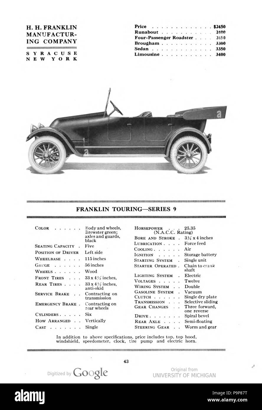 38 1919 Franklin Serie 9 Katalog Stockfoto