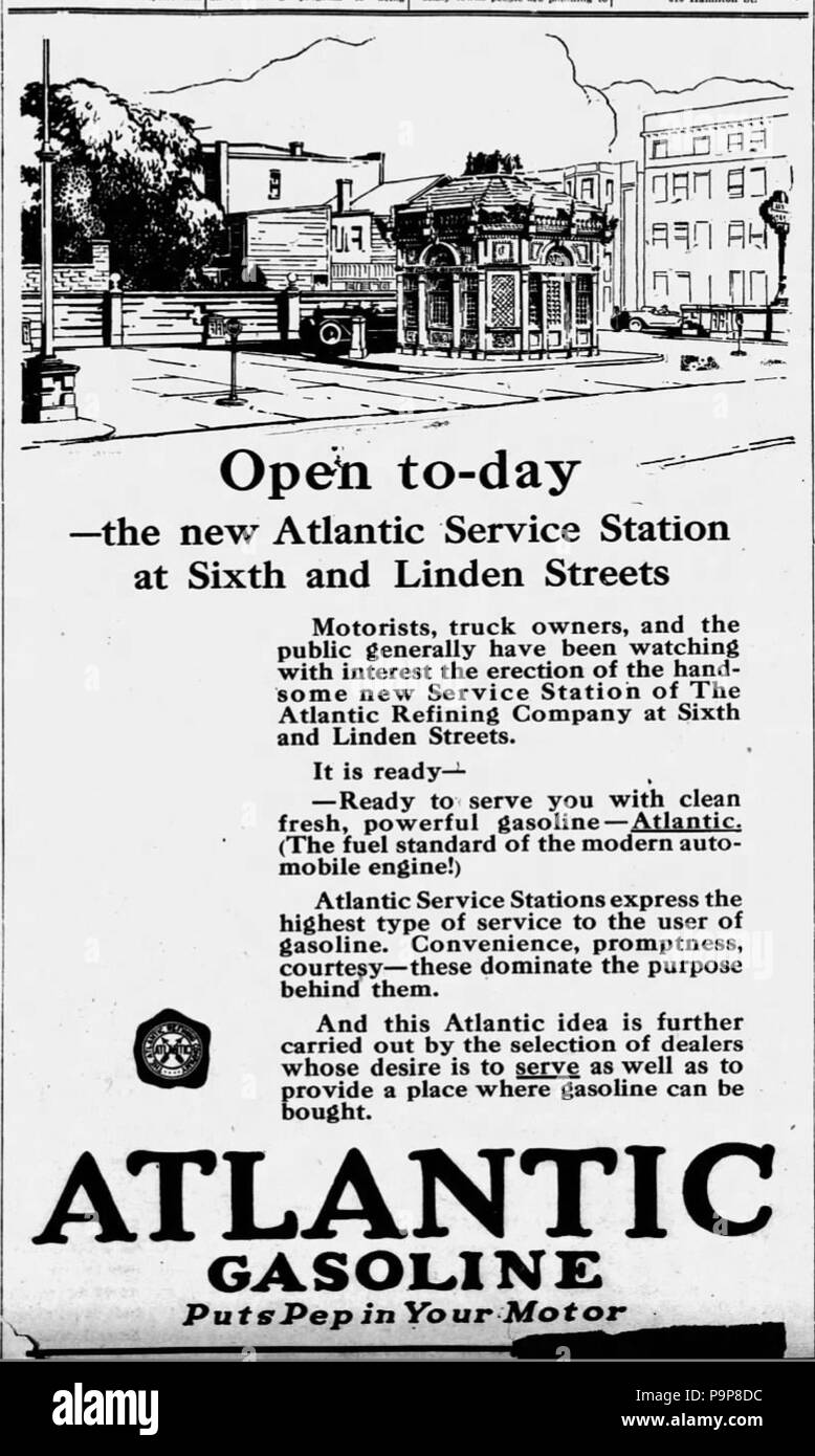 39 1921 - atlantic-richfield Tankstelle Ad-2 Jun MC Allentown PA Stockfoto