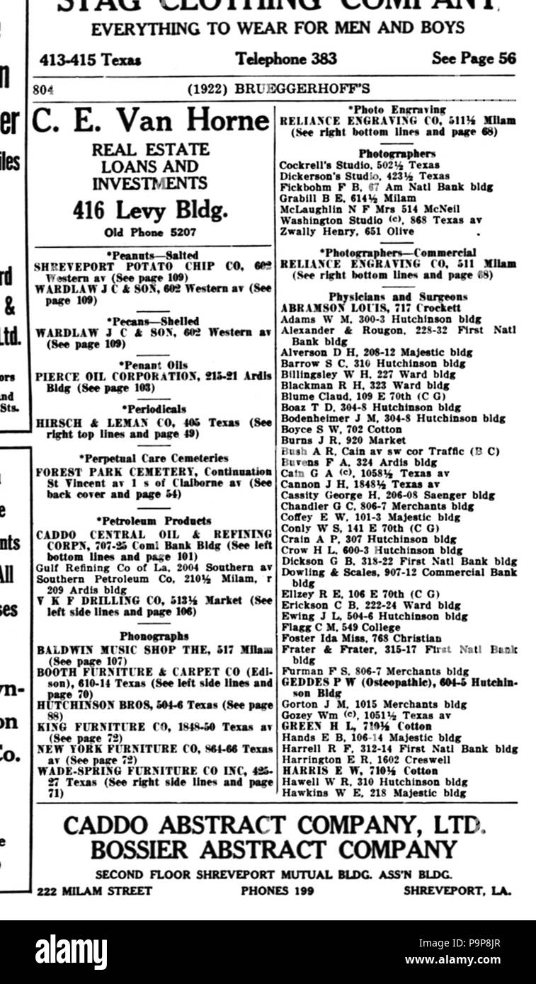 39 1922 Fotografen Shreveport Louisiana Stadt Verzeichnis Stockfoto