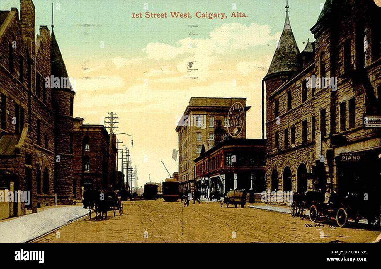 . Englisch: Postkarte von 1 Street West, Calgary, Alberta, Kanada. Postmarked Mai 8, 1913. ca. 1913 40 1 Street West, Calgary, Alta Stockfoto