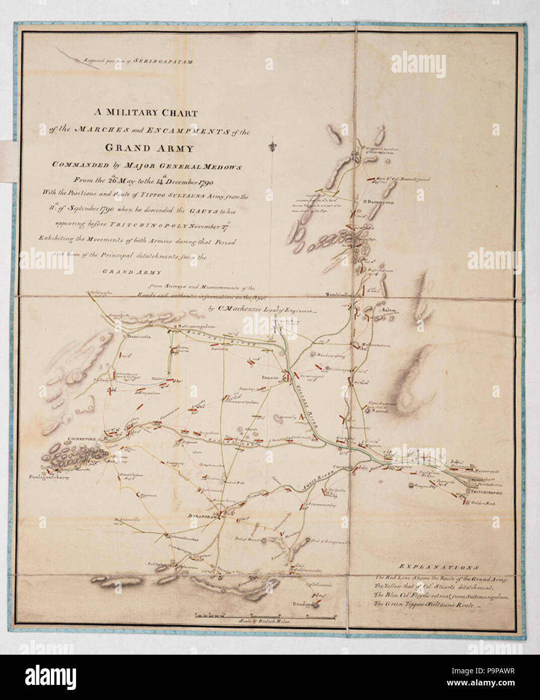 Ein militärischer Plan der Märsche und zeltlagern der Grand Armee von Generalmajor Medows vom 26. Mai geboten, dem 14. Dezember 1790. Stockfoto