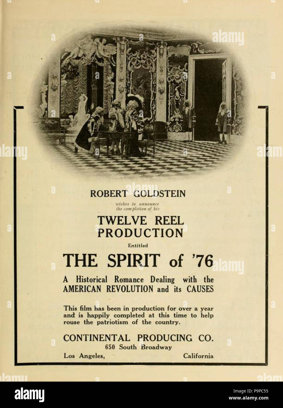 99 Anzeige für 1917 Stummfilm der Geist von '76 Stockfoto