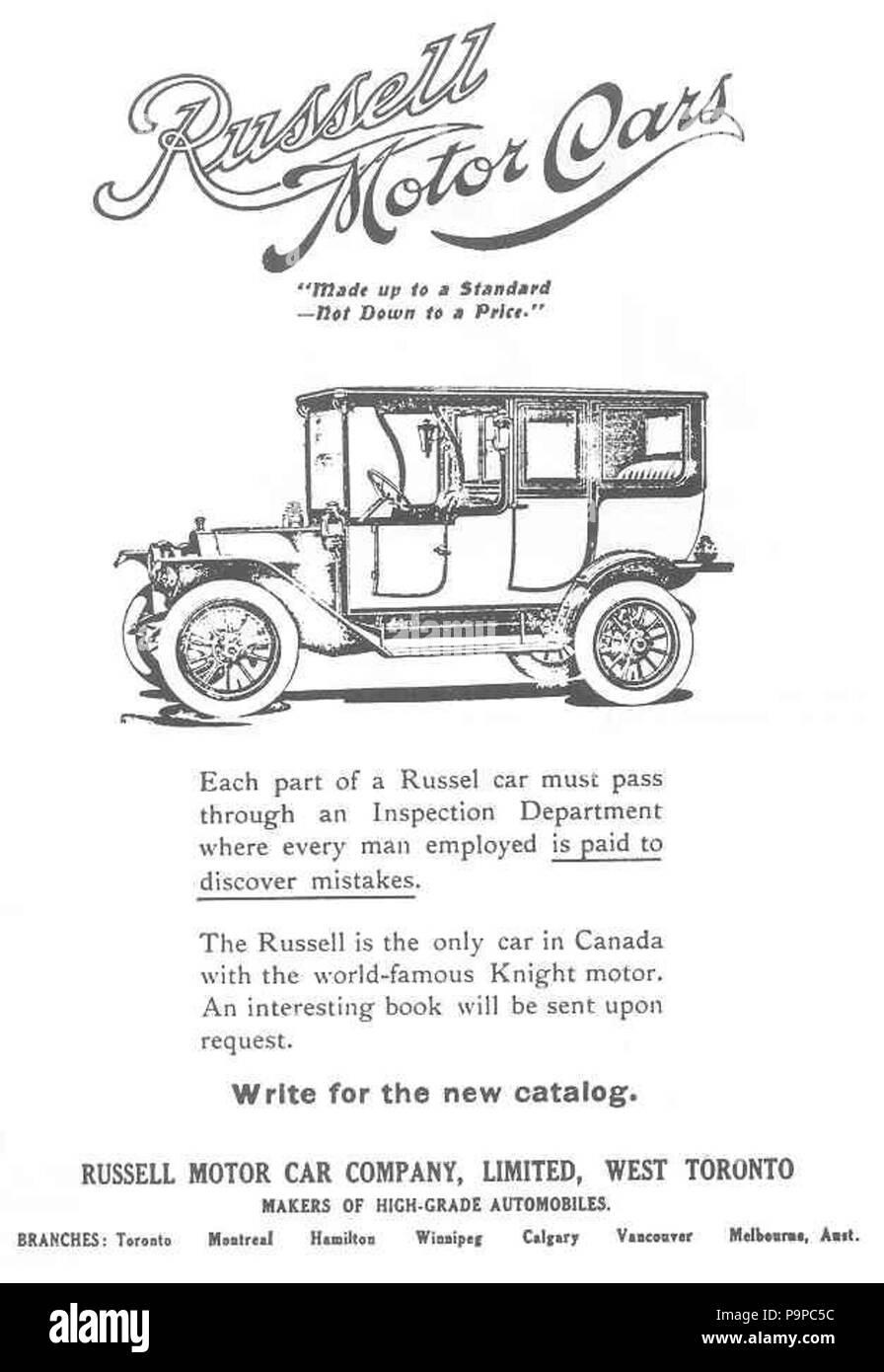 Englisch: Werbung für die Russell Motor Car Company in Toronto