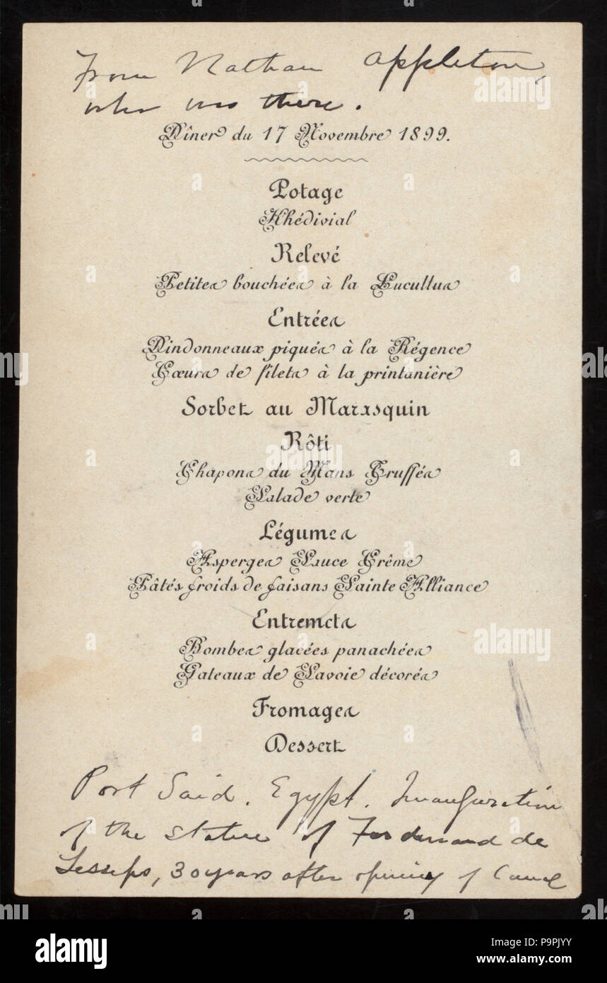 569 ABENDESSEN FÜR DIE WIDMUNG DER STATUE VON FERDINAND DE JESSIPS, 30 JAHRE NACH DER ERÖFFNUNG DES SUEZKANALS (Besitz) (at) "Port Said, Ägypten" (ausländische ;) (NYPL Hades -271897-468057) Stockfoto