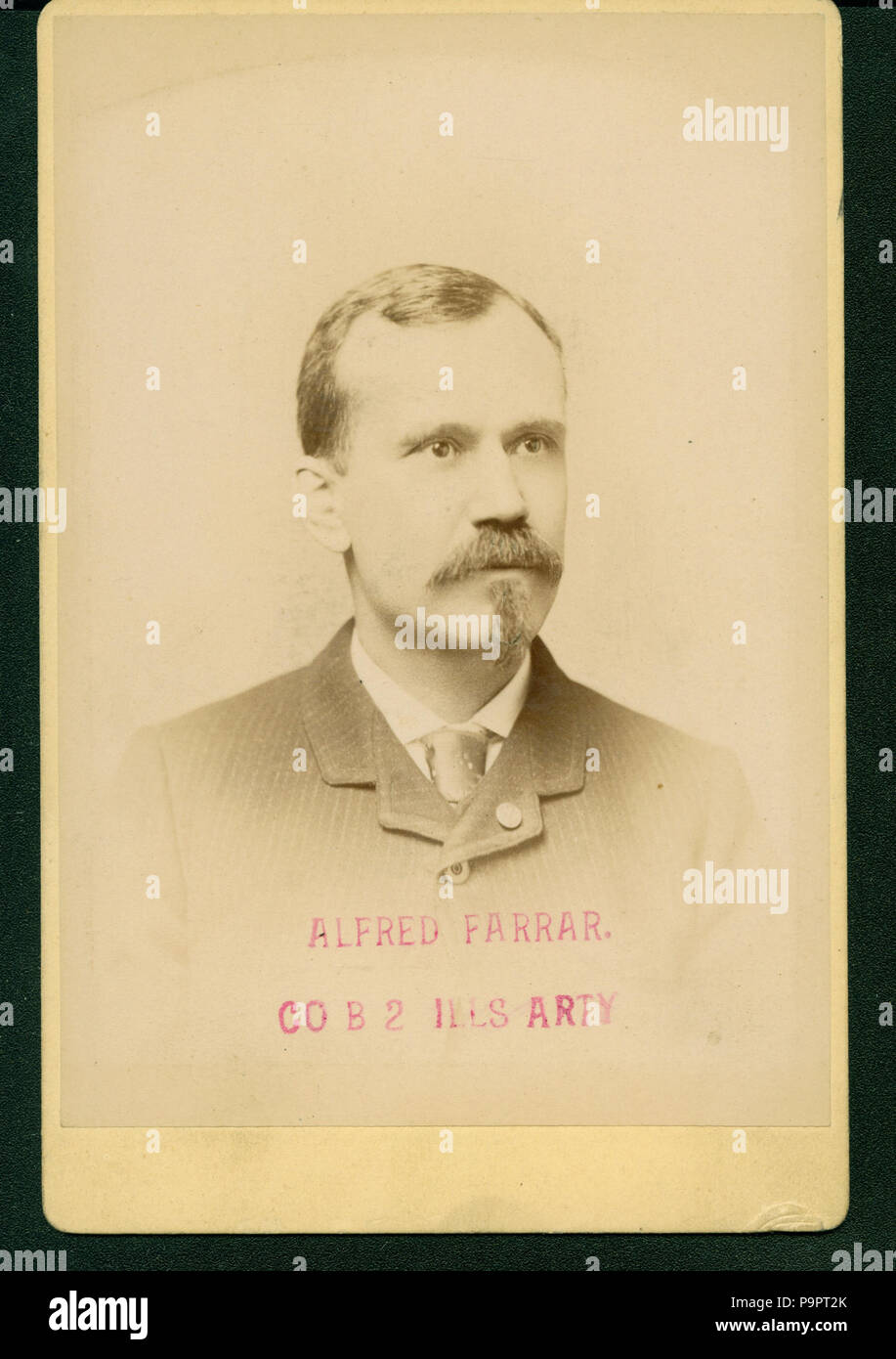 . Englisch: Formale büste Portrait von Alfred Farrar in Anzug und Krawatte, und nach vorn zeigen. 'ALFRED FARRAR. CO B2 Abb. arty' (auf der Unterseite des Bildes) eingestanzt. Hinweis auf der Rückseite liest: 'Died in Florida Dezember 1907." Titel: Alfred Farrar (Union Veteran). ca. 1892 114 Alfred Farrar (Union Veteran) Stockfoto