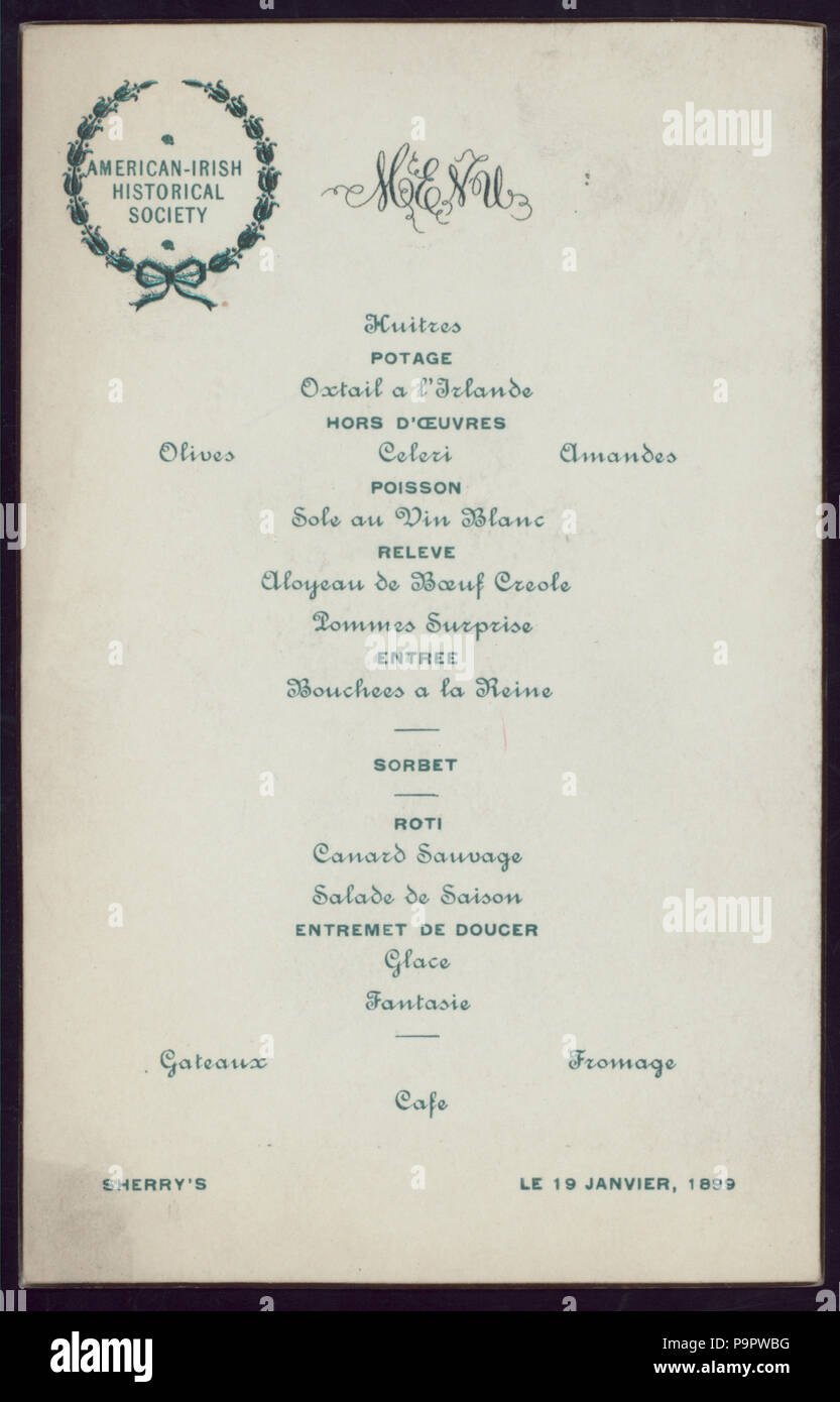 535 Abendessen (von) AMERIKANISCH-irischen historischen Gesellschaft (at) SHERRY'S (REST gehalten ;) (NYPL Hades -271432-467592) Stockfoto