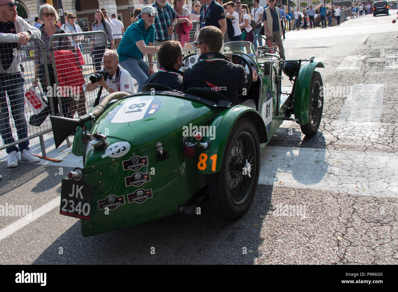 Brescia, Italien - 19. Mai 2018: MG C TYP AUFGELADENEN 1932 ist ein alter Rennwagen Rallye Mille Miglia 2018, live Schuß an den berühmten italienischen historischen Stockfoto