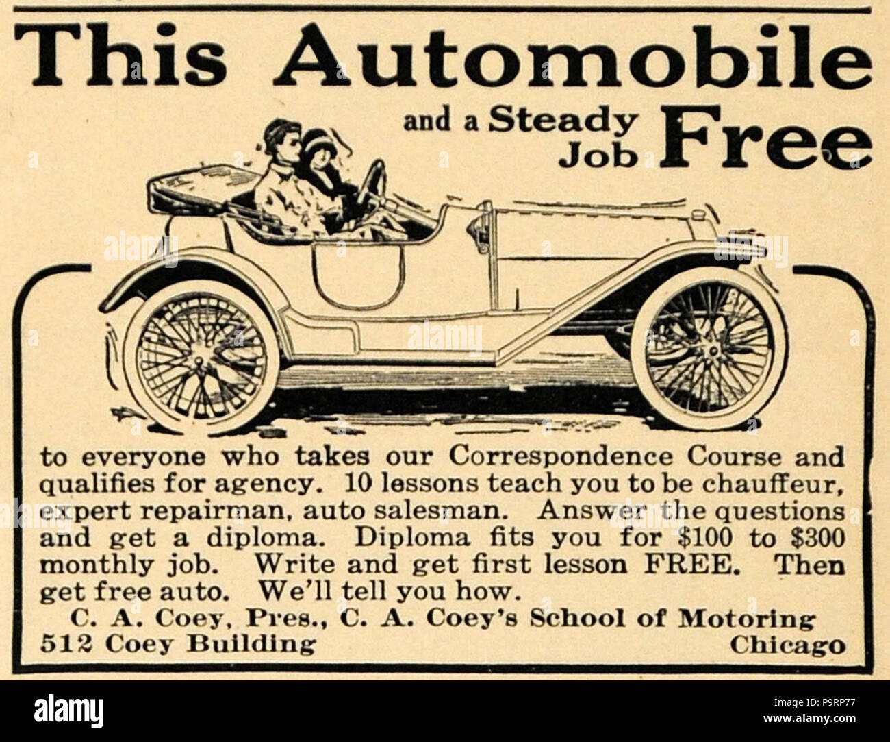 263 C.A. Coey's Schule des Autofahrens ad Stockfoto