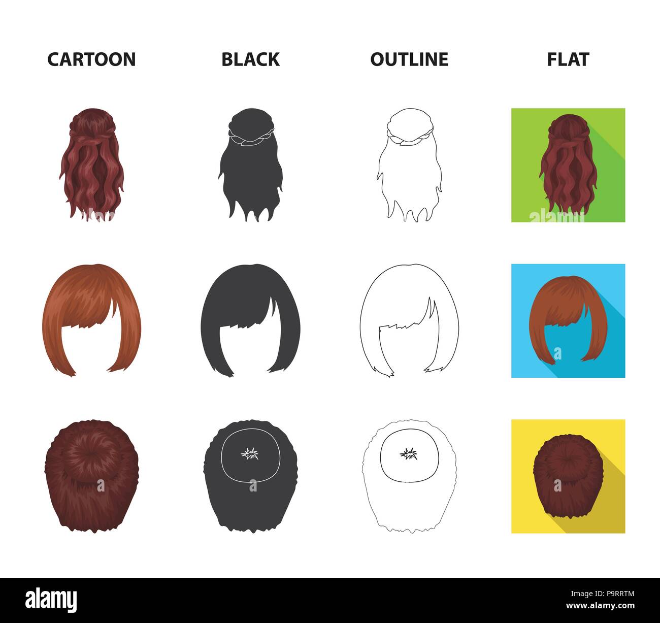 Kara rote Zopf und andere Arten von Frisuren Zurück Frisur set Sammlung Icons im