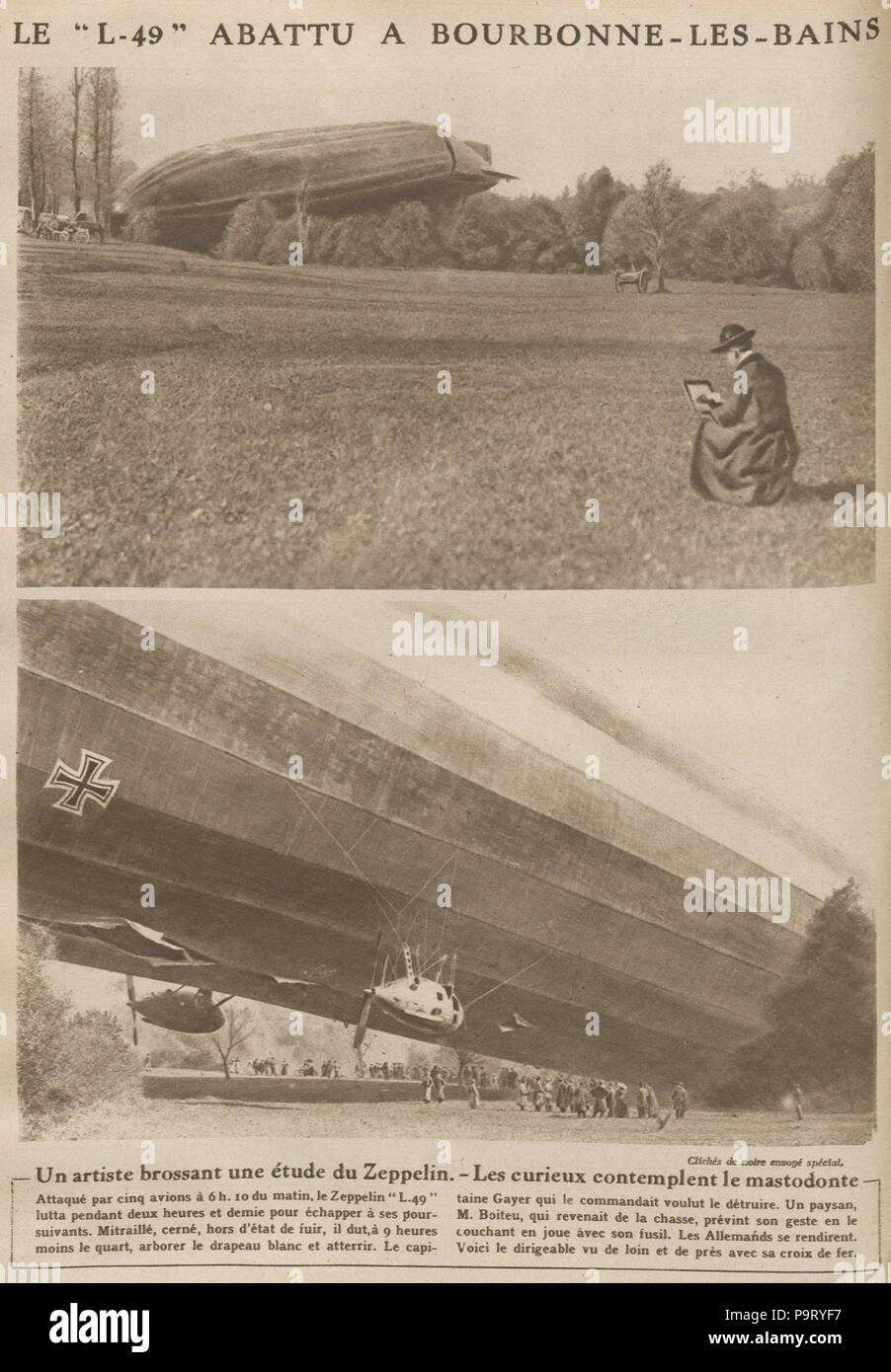 312 Rutsche du dirigeable allemand L-49 à Bourbonne-les-Bains en 1917 Stockfoto