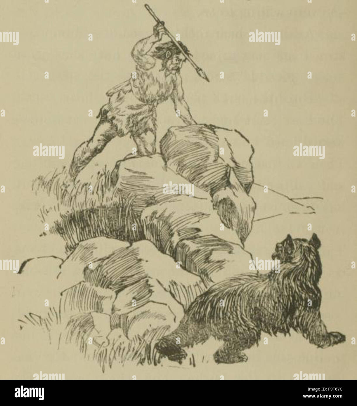 . Français: Un-chasseur attaquant Un Ours brun. Deutsch: "ein Jäger einen braunen Bären anzugreifen." Vor 1923 291 Caveman 1. Stockfoto