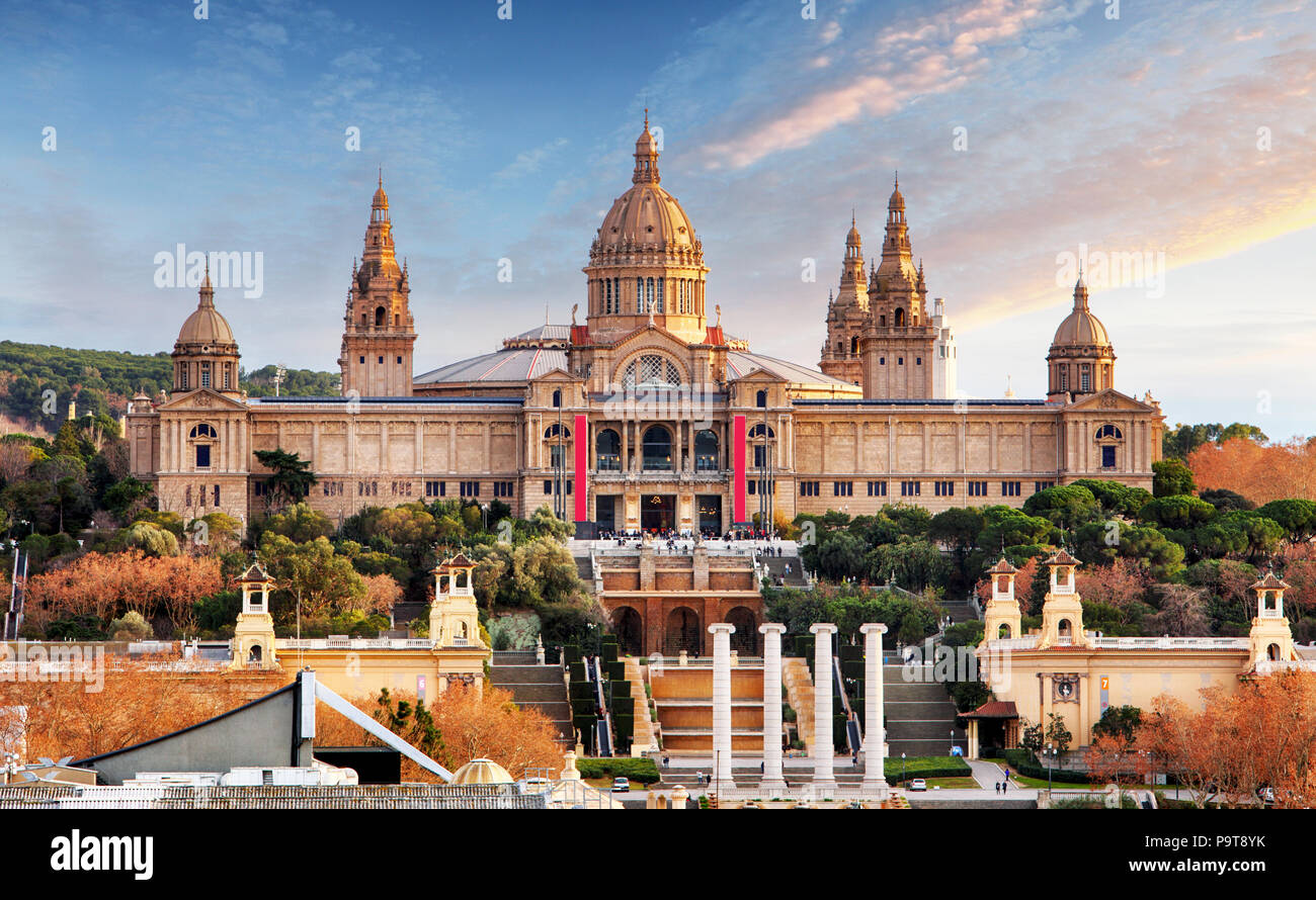 Plaza de Espania - National Museum, Barcelona, MNAC. Stockfoto