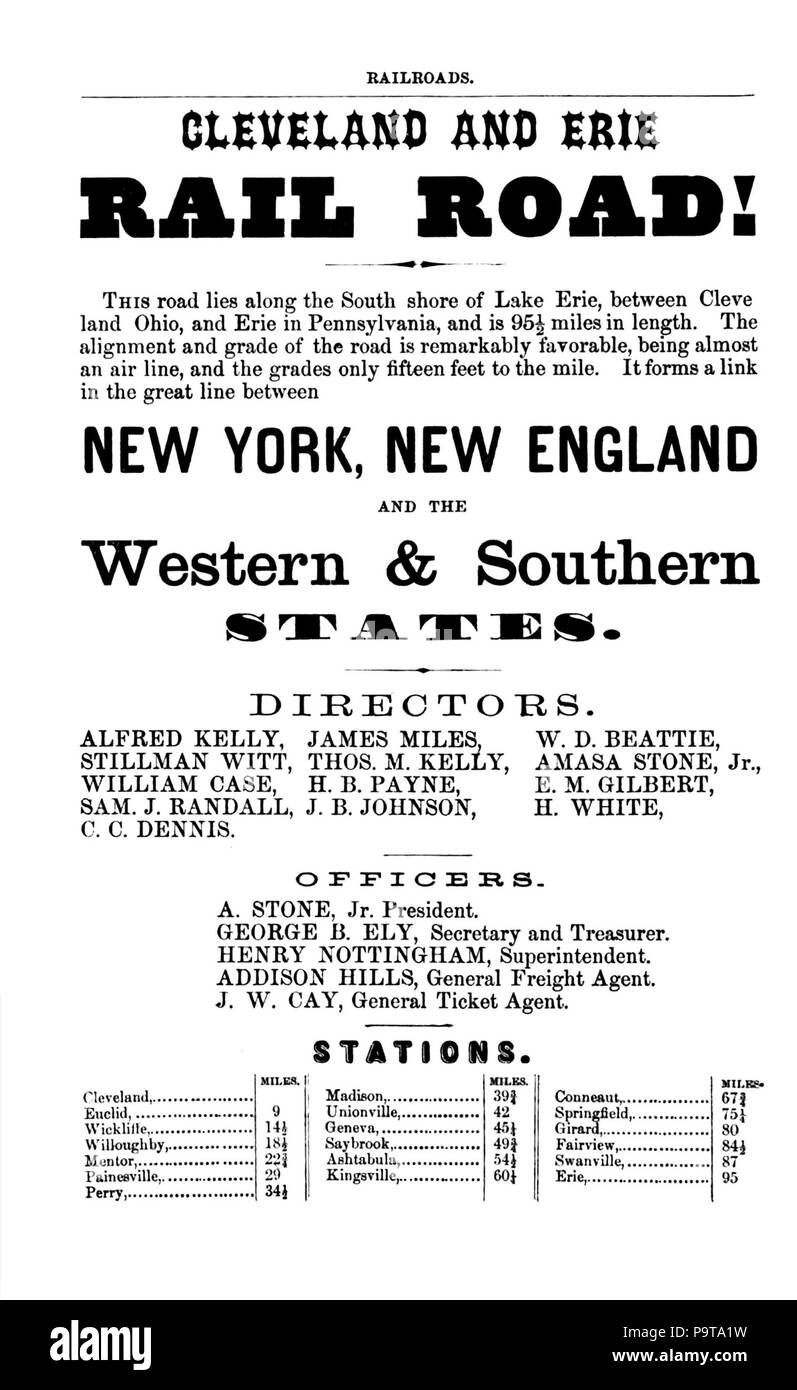 323 Cleveland und Erie Railroad ad 1859 Stockfoto