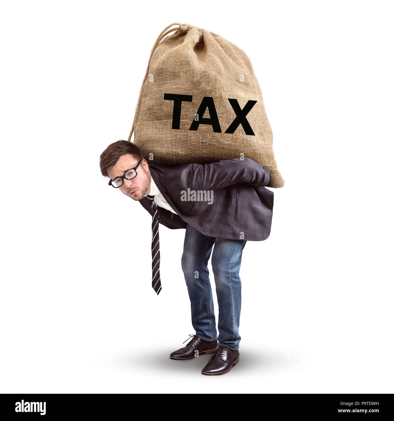 Steuerlast Konzept isoliert auf weißem Stockfoto