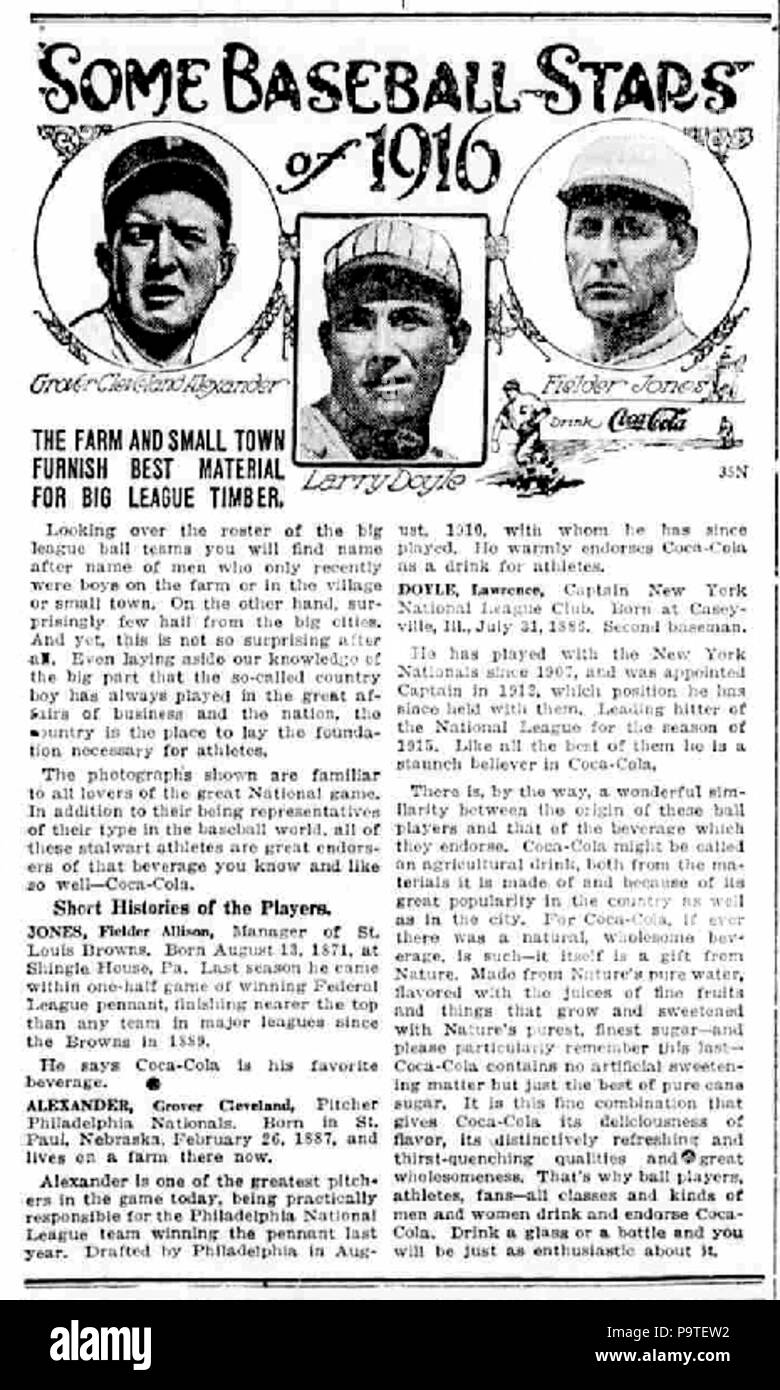 333 Koks Baseball Stars der Zeitung 1916 Stockfoto