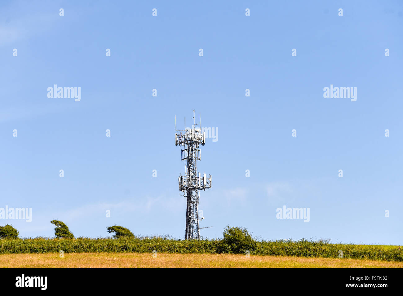 Telefon Kommunikation mobile phone Mast an der South Downs in der Nähe von Brighton GROSSBRITANNIEN Stockfoto