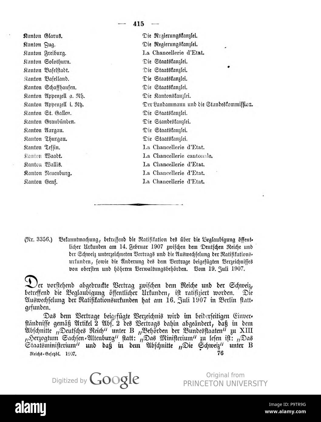 424 Deutsches Reichsgesetzblatt 1907 033 415 Stockfoto