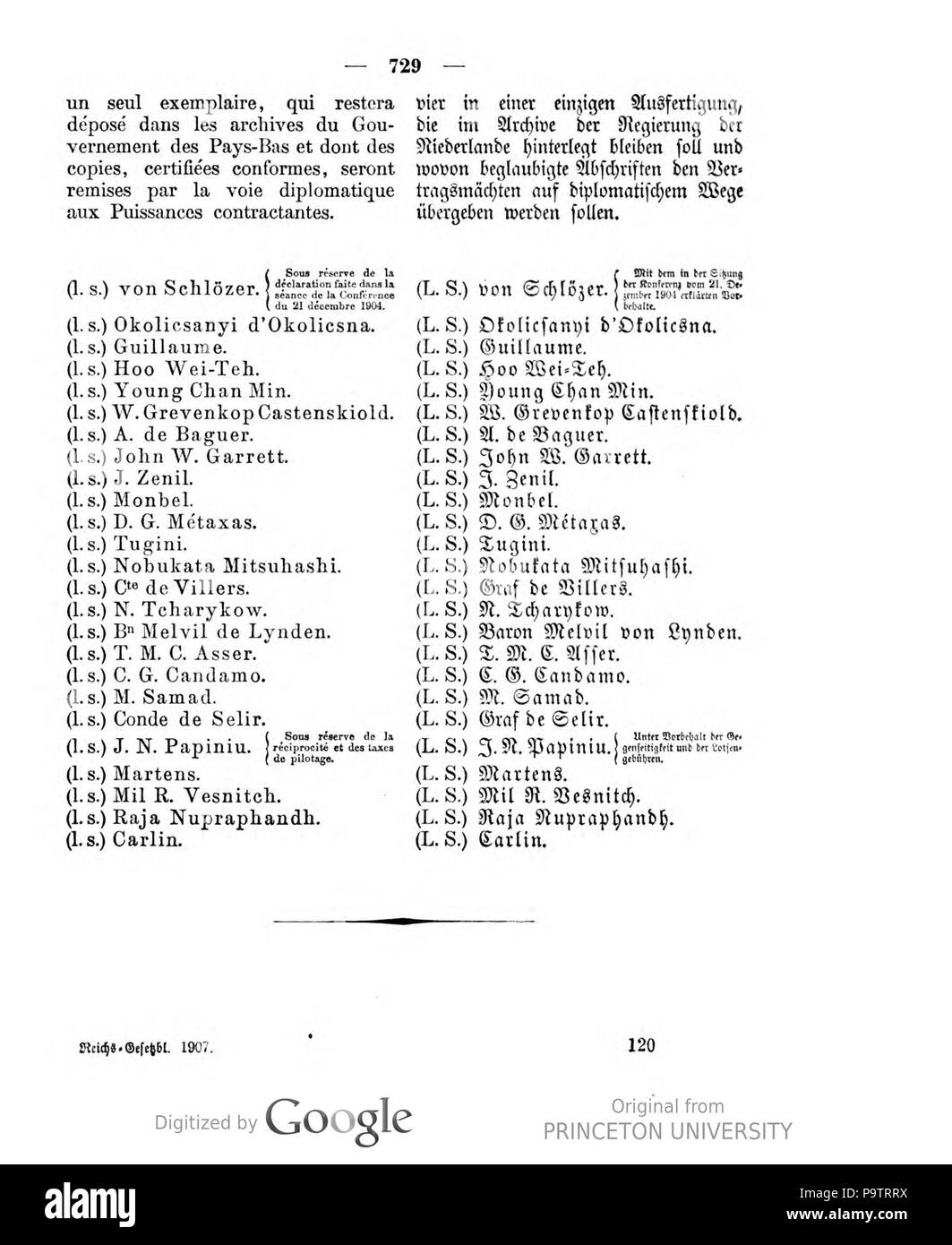 425 Deutsches Reichsgesetzblatt 1907 042 729 Stockfoto