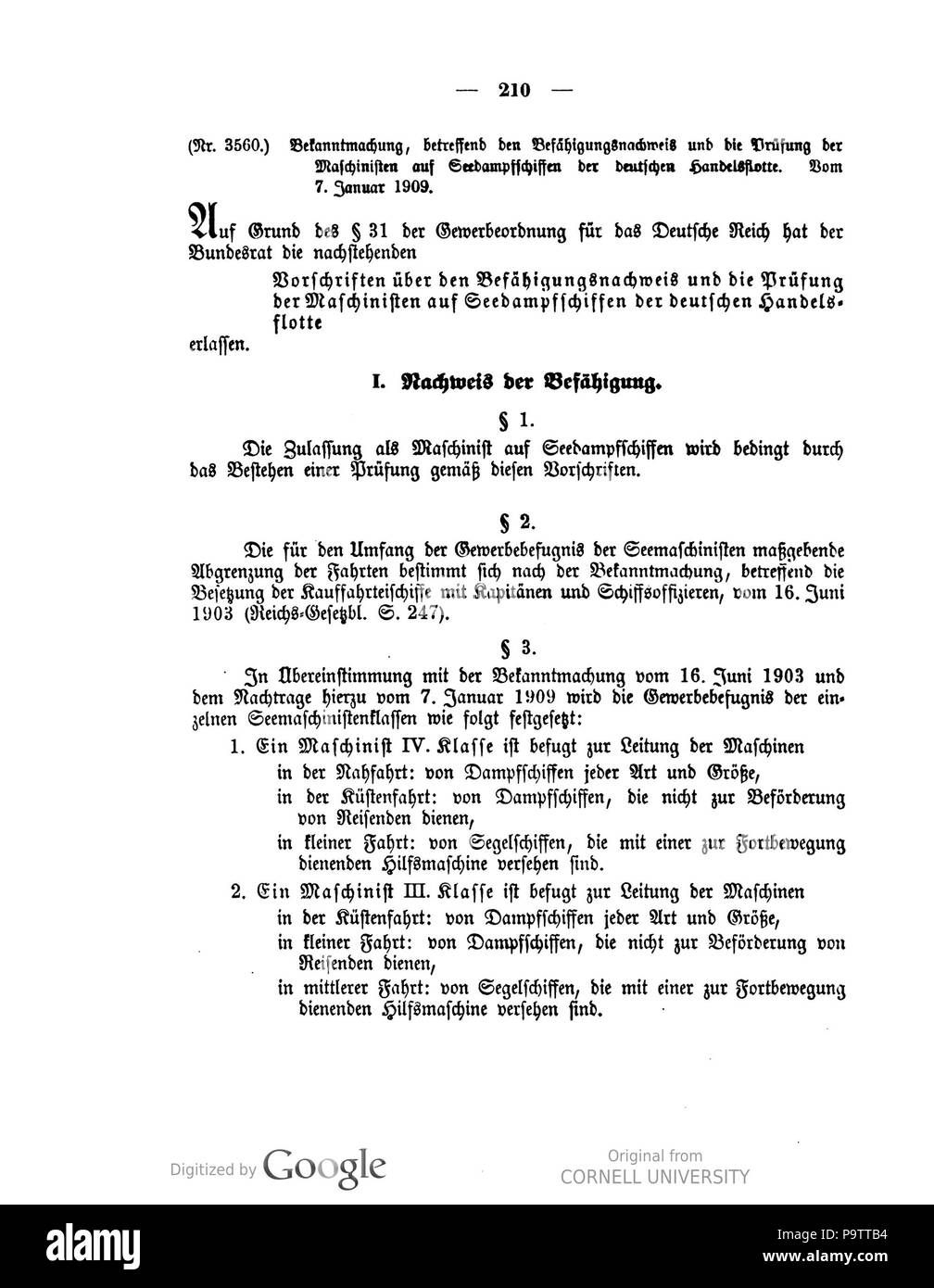 431 Deutsches Reichsgesetzblatt 1909 004 0210 Stockfoto