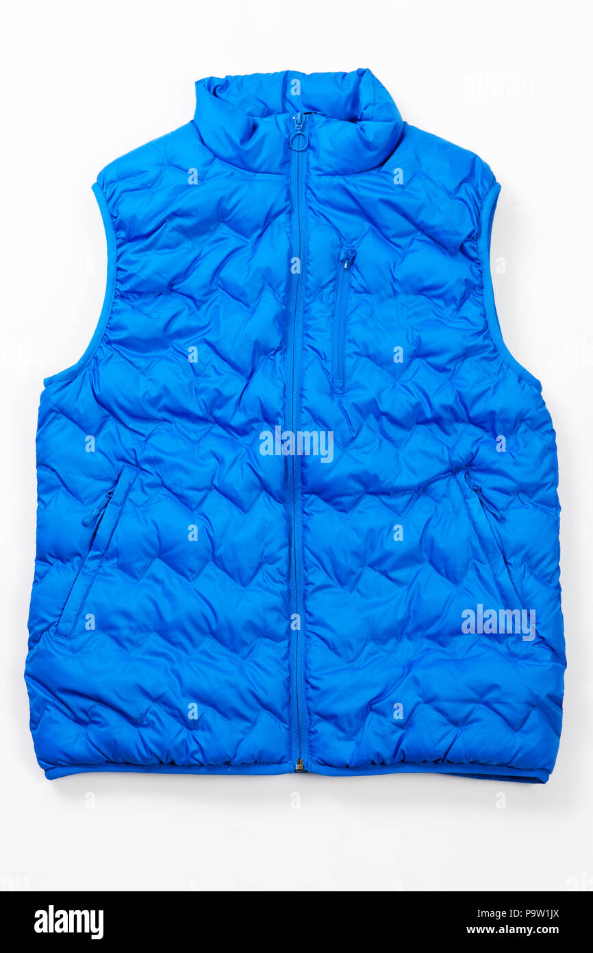 Ein blauer Baumwolle Sport Mantel auf weißem Hintergrund. Stockfoto