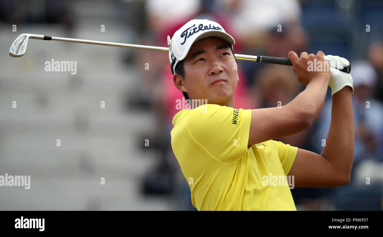 Am ersten Tag der Open Championship 2018 in Carnoustie Golf Links, Angus, schlägt der US-Amerikaner Michael Kim den 3. Platz ab. DRÜCKEN SIE VERBANDSFOTO. Bilddatum: Donnerstag, 19. Juli 2018. Siehe PA Geschichte GOLF Open. Bildnachweis sollte lauten: Jane Barlow/PA Wire. Stockfoto